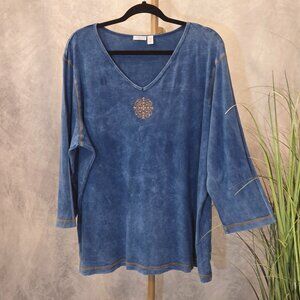 Apt. 9 Women's Medium Blue Embellished Long Sleeve Top Size 3X